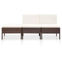 3-delige Loungeset met kussens poly rattan bruin - thumbnail