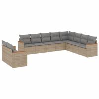 10-delige Loungeset met kussens poly rattan gemengd beige - thumbnail