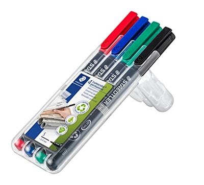 Staedtler Lumocoler 313, OHP-marker, permanent, 0,4 mm, etui van 4 stuks in geassorteerde kleuren