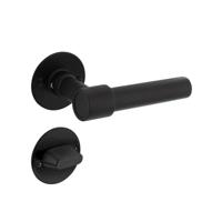 Deurkruk L/L recht met rozet ø50x2mm en WC-sluiting met stift 8x8mm structuur zwart - thumbnail