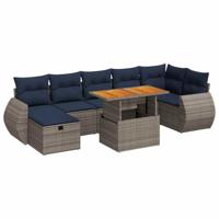 8-delige Loungeset met kussens poly rattan acacia grijs - thumbnail