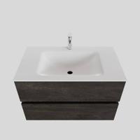 Badkamermeubel Solid Surface BWS Oslo 80x46 cm Wood Dark Brown (met 1 kraangat) - thumbnail