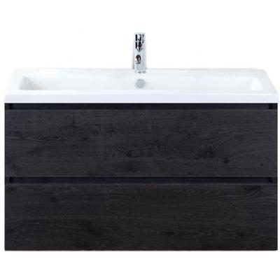 Vogue Badmeubelset 100 cm - Greeplijst in Kleur - Black Oak - Keramische Wastafel Wit 1 Kraangat