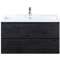 Vogue Badmeubelset 100 cm - Greeplijst in Kleur - Black Oak - Keramische Wastafel Wit 1 Kraangat - thumbnail