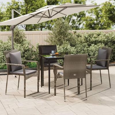 5-delige Tuinset met kussens poly rattan zwart en grijs
