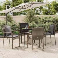 5-delige Tuinset met kussens poly rattan zwart en grijs - thumbnail
