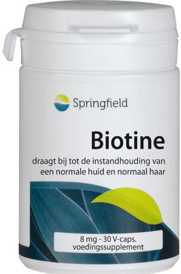 Springfield Biotine (vitamine B8) 8 mg 30 Vegetarische capsules Springfield Biotine (vitamine B8) 8 mg 30 Vegetarische capsules