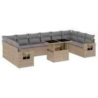 11-delige Tuinset met kussens poly rattan beige - thumbnail