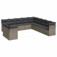 11-delige Loungeset met kussens poly rattan grijs - thumbnail