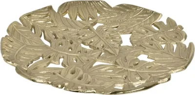 Lesli Living schaal aluminium bladeren 37x4cm goud