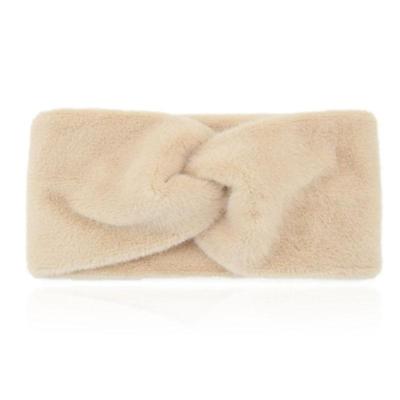 LGT JWLS Zachte Gebreide Hoofdband met Vachtachtige Look - Heerlijk Zacht - Beige