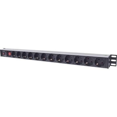Intellinet 714044 19 inch Stekkerdoos voor patchkast 1 HE Geaarde contactdoos Met schakelaar Zwart