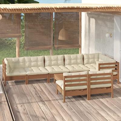9-delige Loungeset met kussens massief grenenhout wit