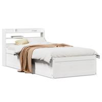 Bedframe met hoofdeinde 100x200 cm massief grenenhout wit - thumbnail