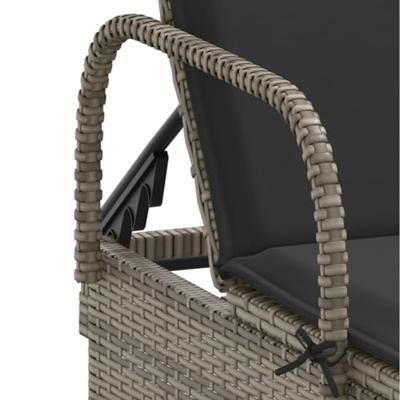 Ligbed met wielen en kussen poly rattan grijs - thumbnail
