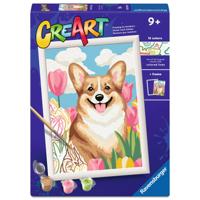 Ravensburger CreArt Schilderen op nummer bloemen Corgi - thumbnail
