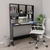 VidaXL Bureau met schappen 110x45x157 cm bewerkt hout hoogglans zwart - thumbnail