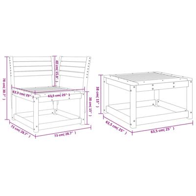 3-delige Loungeset massief grenenhout wit