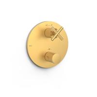 Afbouwdeel Tres Mont Blanc Douche Thermostaat 2-Weg Kruisgreep Mat Goud - thumbnail