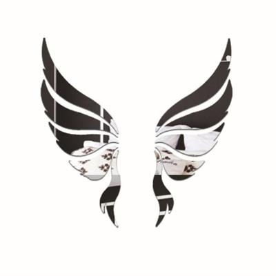 Crystal drie dimensionale decoratieve muur stickers Angel Wings slaapkamer decoratieve spiegel (zwart)