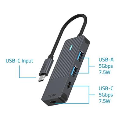 Rapoo USB-C Hub, USB-C naar USB-A en USB-C - thumbnail