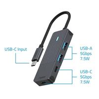 Rapoo USB-C Hub, USB-C naar USB-A en USB-C, grijs USB Hub Grijs - thumbnail