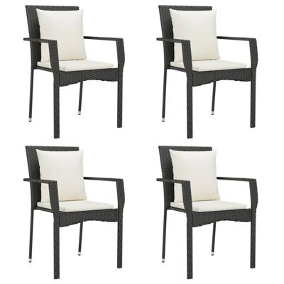 Tuinstoelen 4 st met kussens poly rattan zwart