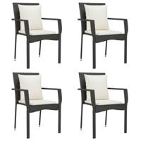 Tuinstoelen 4 st met kussens poly rattan zwart - thumbnail