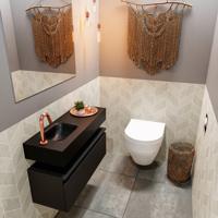 Mondiaz Andor toiletmeubel 80cm mat zwart met zwarte wastafel links met kraangat - thumbnail