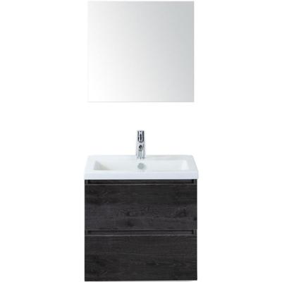 Vogue Badmeubelset 60 cm - Greeplijst in Kleur - Black Oak - Keramische Wastafel Wit 1 Kraangat met Spiegel