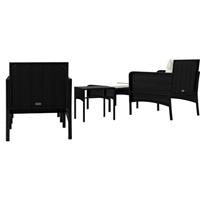 5-delige Loungeset met kussens poly rattan zwart - thumbnail