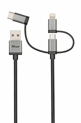 Trust 3-In-1 Usb-Kabel van 1 M voor Opladen en Synchroniseren, Zwart