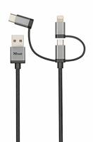 Trust 3-In-1 Usb-Kabel van 1 M voor Opladen en Synchroniseren, Zwart - thumbnail