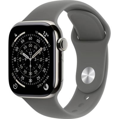 Apple Watch Series 11 GPS + Cellular - 42 mm - Natuurlijke titanium kast - Steengrijze sportband - M/L