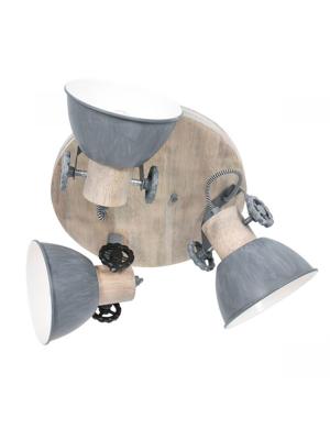 Steinhauer Industriële plafondlampGearwood 3-lichts vintage grijs met hout - 3063GR