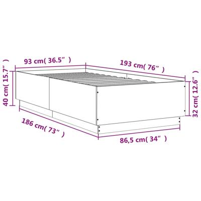Bedframe bewerkt hout grijs sonoma eikenkleurig 120x200 cm - thumbnail