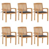Tuinstoelen stapelbaar 6 st met kussens massief teakhout - thumbnail