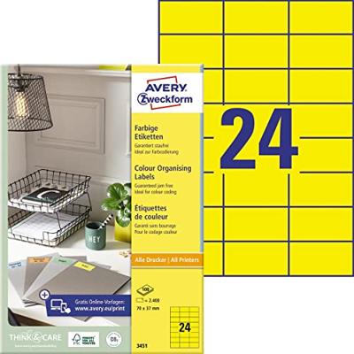 Etiket Avery Zweckform 3451 70x37mm geel 2400stuks Etiket Avery Zweckform 3451 70x37mm geel 2400stuks