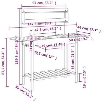 Oppottafel met spoelbak 147,5x44x139,5 cm massief vurenhout Oppottafel met spoelbak 147,5x44x139,5 cm massief vurenhout