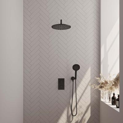 Brauer Black Carving Thermostatische Regendoucheset Inbouw - Hoofddouche 30 cm - Gebogen Wandarm - 3 Weg - Handdouche 3 Standen - Doucheslang - Wandaansluitbocht - Mat Zwart