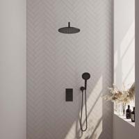 Brauer Black Carving Thermostatische Regendoucheset Inbouw - Hoofddouche 30 cm - Gebogen Wandarm - 3 Weg - Handdouche 3 Standen - Doucheslang - Wandaansluitbocht - Mat Zwart - thumbnail