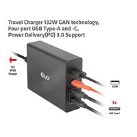 club3D CAC-1906 Laptop netvoeding 132 W 3x USB-C, 1x USB-A USB PD Zwart Binnen GaN, USB Power Delivery (USB-PD) - thumbnail