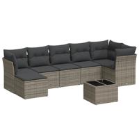 8-delige Loungeset met kussens poly rattan grijs - thumbnail