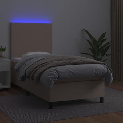 Boxspring met matras en LED kunstleer cappuccinokleur 90x200 cm - thumbnail