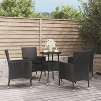 5-delige Bistroset met kussens poly rattan zwart - thumbnail