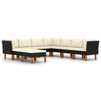 9-delige Loungeset met kussens poly rattan zwart - thumbnail