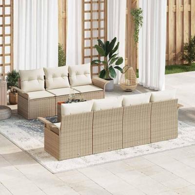 Tuinbankenset met kussen 8 pcs Beige poly rattan