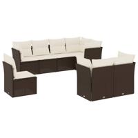 8-delige Loungeset met kussens poly rattan bruin - thumbnail