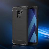 Voor Galaxy A7 (2018) geborsteld koolstofvezel textuur TPU schokbestendige antislip zachte beschermende Back Cover Case (zwart) - thumbnail