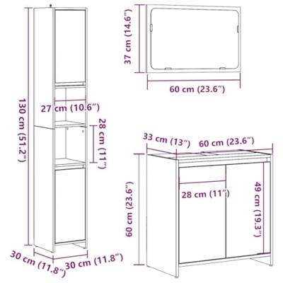 3-delige Badkamermeubelset bewerkt hout betongrijs